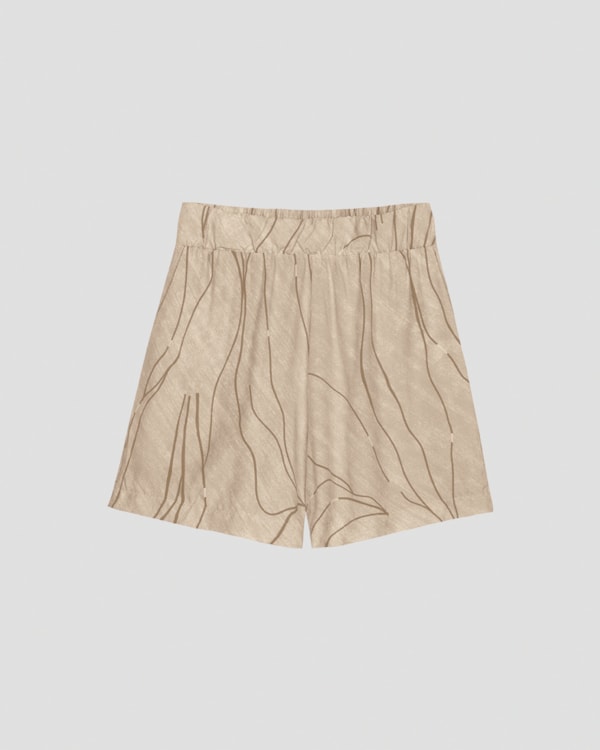 Shorts Feminino em Viscose Estampada - Cereja Rosa - Bege
