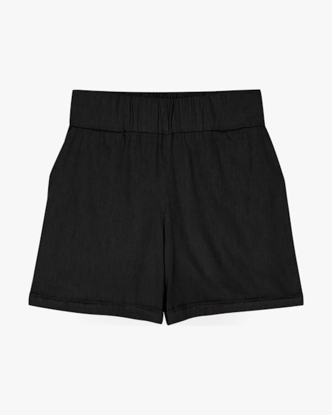 Shorts Feminino em Viscose Linho com Bolso - Cereja Rosa - Preto