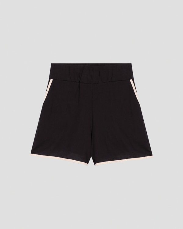 Shorts Feminino em Viscose Linho com Bolso Cereja Rosa Preto