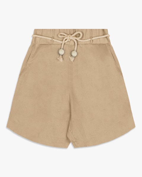 Shorts Feminino em Viscose Linho com Cordão - Cereja Rosa - Macchiato