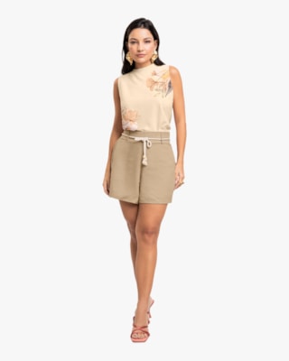 Shorts Feminino em Viscose Linho com Cordão - Cereja Rosa - Macchiato-G