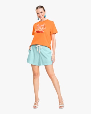 Shorts Feminino em Viscose Linho com Cordão - Cereja Rosa - Soft-G