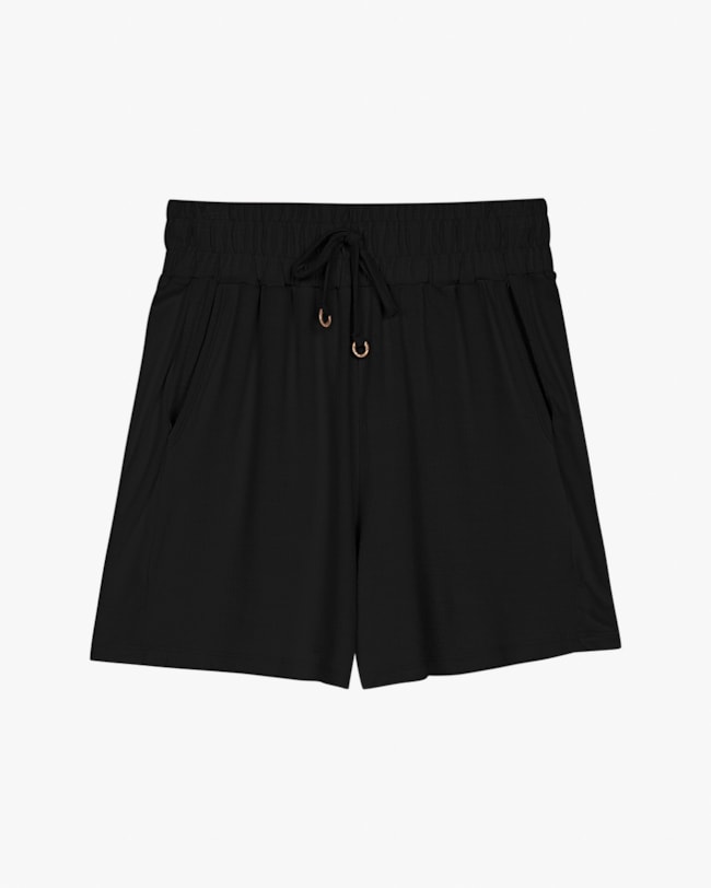 Shorts Feminino em Viscose Trabalhada com Bolso - Cereja Rosa - Preto-40c721ea-88ab-4702-adf1-444286d03588