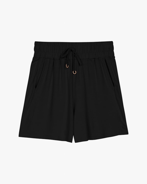 Shorts Feminino em Viscose Trabalhada com Bolso - Cereja Rosa - Preto