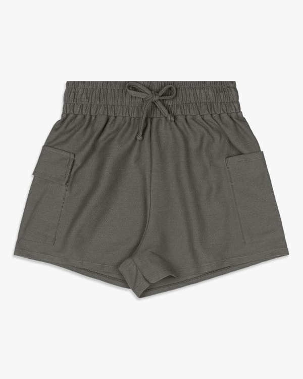 Shorts Feminino Juvenil em Moletinho com Bolso - BaseD - Dark Gray