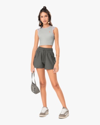 Shorts Feminino Juvenil em Moletinho com Bolso - BaseD - Dark Gray