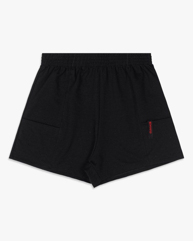 Shorts Feminino Juvenil em Moletinho com Bolso- BaseD - Preto-128226fe-ef51-450e-aa17-a8d6ac8169d0