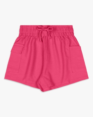Shorts Feminino Juvenil em Moletinho com Bolso - BaseD - Rosa Cereja