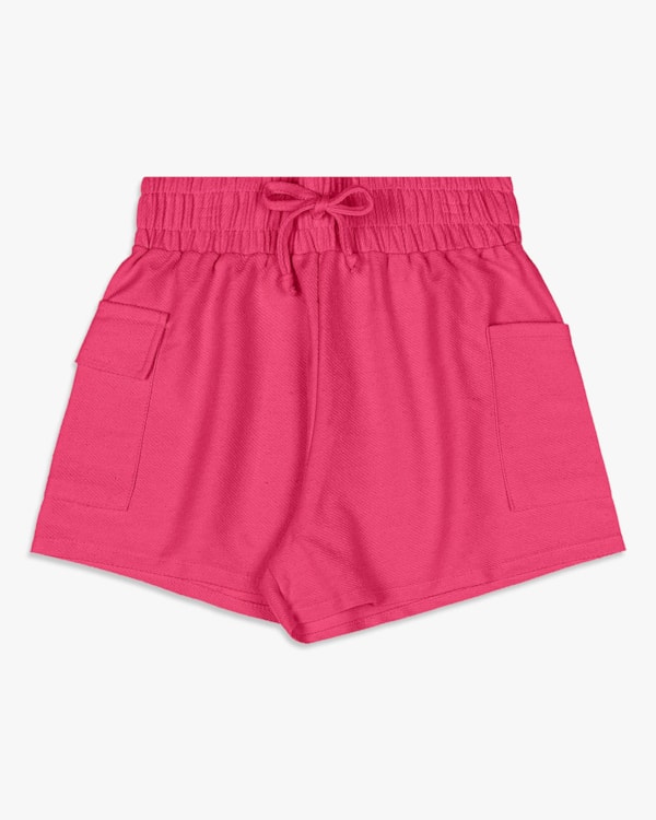 Shorts Feminino Juvenil em Moletinho com Bolso - BaseD - Rosa Cereja