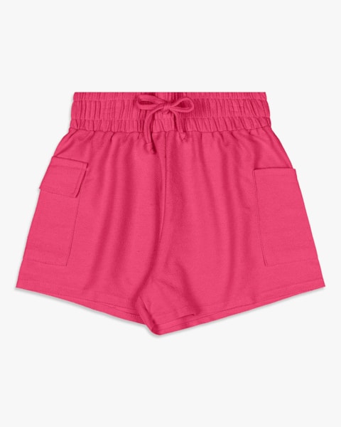 Shorts Feminino Juvenil em Moletinho com Bolso - BaseD - Rosa Cereja