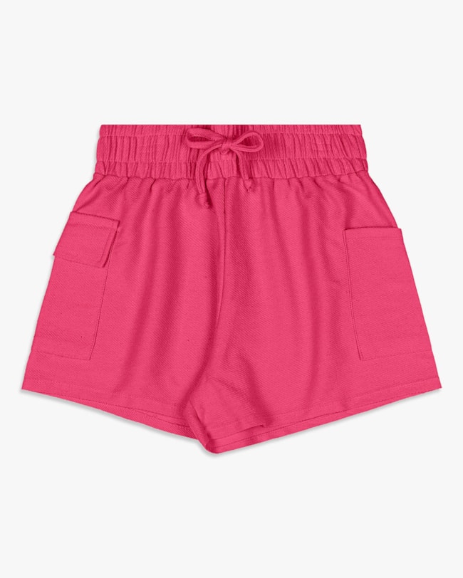 Shorts Feminino Juvenil em Moletinho com Bolso - BaseD - Rosa Cereja-c8f99dc3-de6a-4e4e-8dd7-e9c8b757adf8