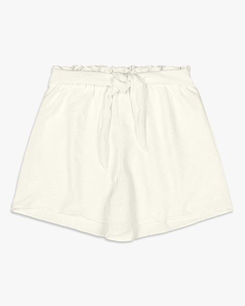 Shorts Feminino Juvenil em Tecido Crepe com Cinto - BaseD - Natural
