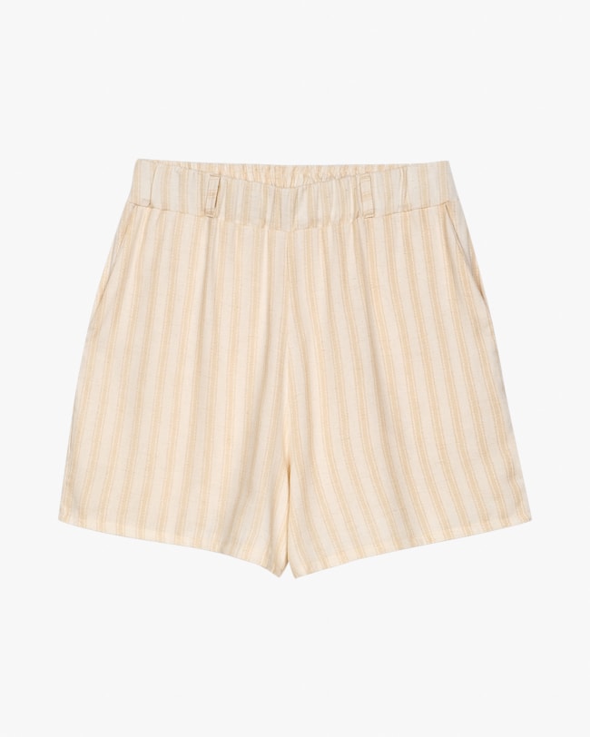 Shorts Feminino Listrado em Viscose Linho - Cereja Rosa - Baunilha-81319469-a835-4ba5-a033-a9fa7262f1b5