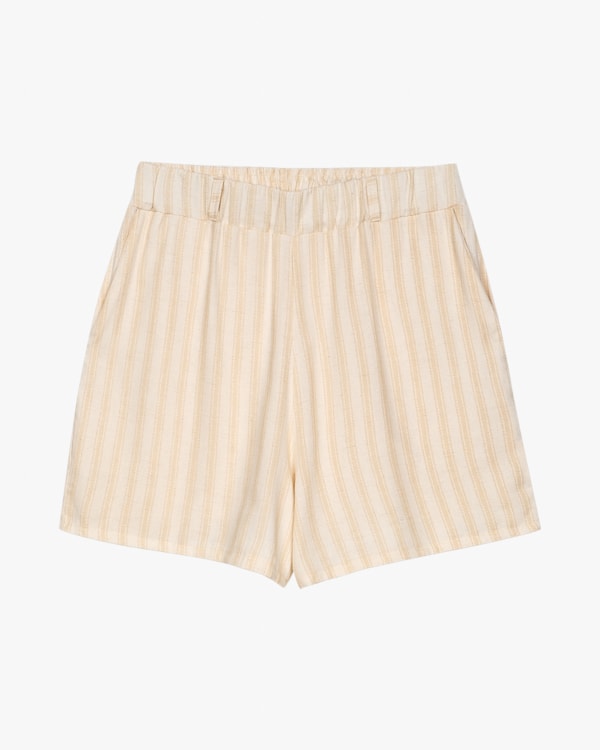 Shorts Feminino Listrado em Viscose Linho - Cereja Rosa - Baunilha