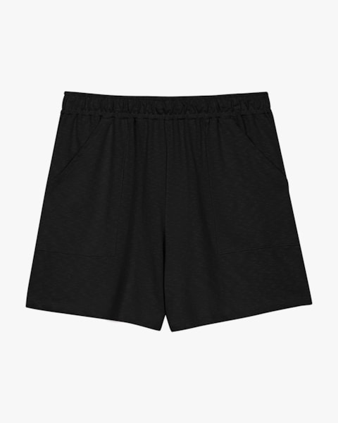 Shorts Feminino Plus Size com Bolso em Moletinho - Cereja Rosa - Preto