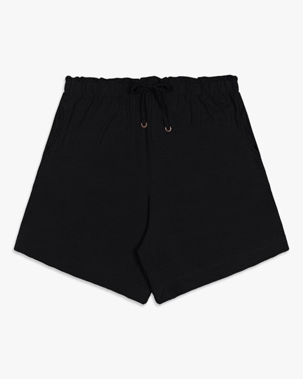 Shorts Feminino Plus Size em Viscose com Bolso - Cereja Rosa - Preto