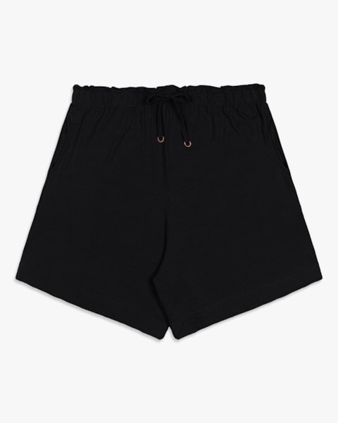 Shorts Feminino Plus Size em Viscose com Bolso - Cereja Rosa - Preto