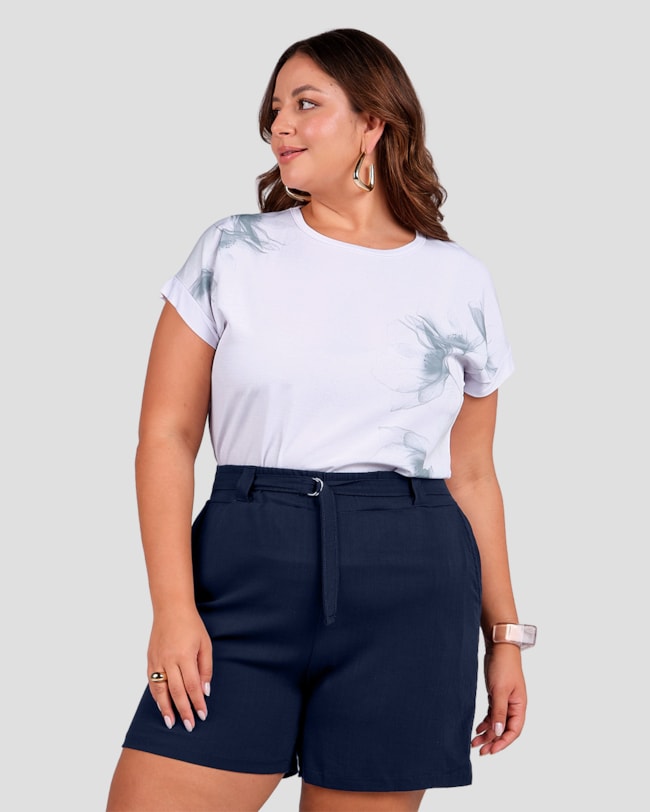 Shorts Feminino Plus Size em Viscose com Cinto Cereja Rosa Azul-48e94cf4-5602-42b8-a03d-b8a1911697e6
