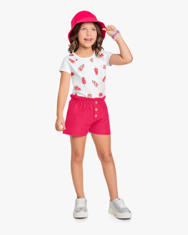 Shorts Infantil Feminino em Moletinho Sarjado - Kely Kety - Cherry-cd0cd82f-5461-4a02-902d-9a49a7314f8a