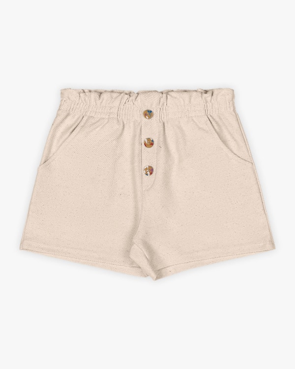 Shorts Infantil Feminino em Moletinho Sarjado - Kely Kety - Off White