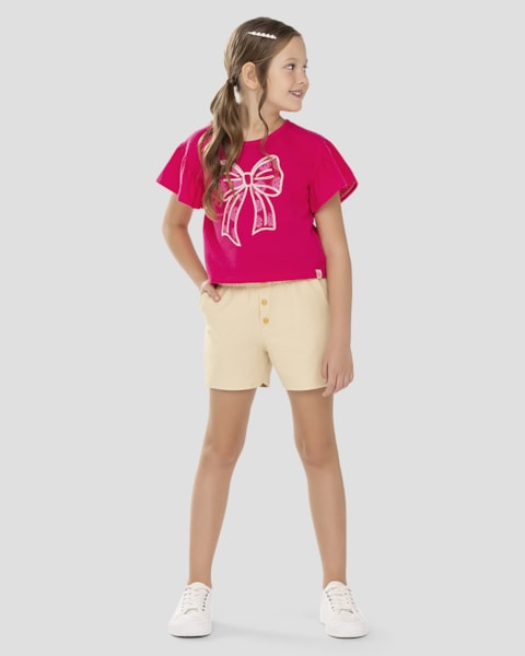 Shorts Infantil Menina em Moletinho com Botões Kely Kety Bege