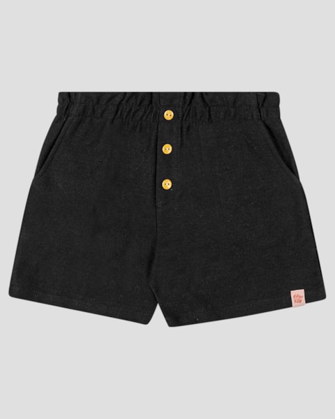Shorts Infantil Menina em Moletinho com Botões Kely Kety Preto