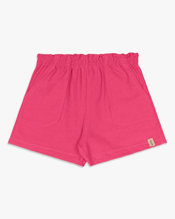 Shorts Infantil Menina em Moletinho Sarjado - Kely Kety - Rosa Cereja