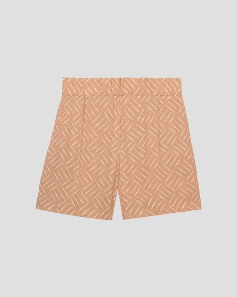 Shorts Plus Size em Viscose Estampada Cereja Rosa Bege