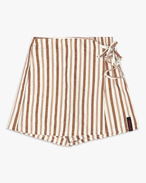 Shorts Saia Juvenil em Canelado Listrado - BaseD - Natural
