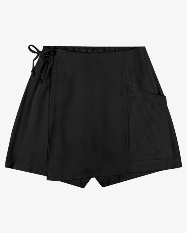 Shorts Saia Juvenil em Tecido Viscose com Amarração - BaseD - Preto-f93315ba-97d4-4eb4-ad59-cabdff03a4ec