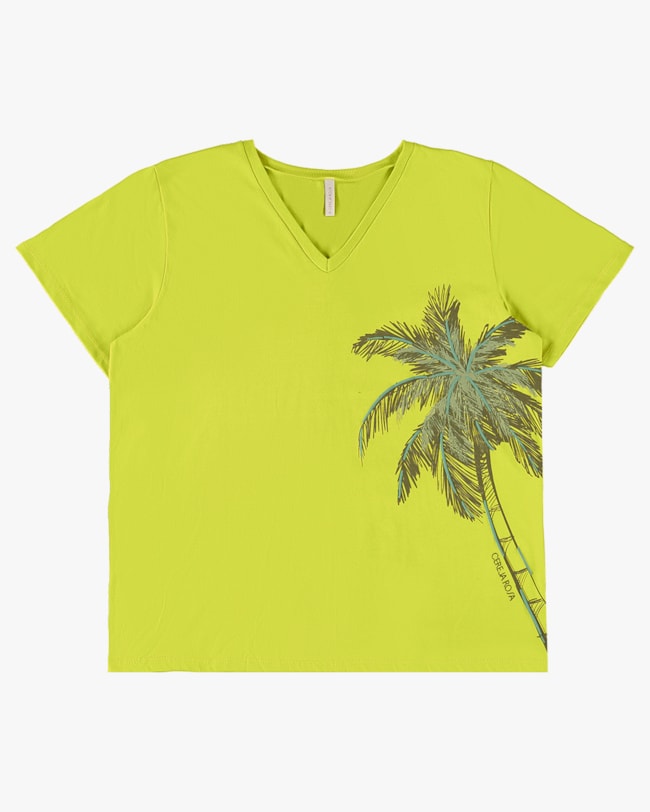 T-shirt Decote V em Meia Malha - Cereja Rosa - Aspargo P-6bfca354-11a2-4f57-a9a3-22a6c3015142