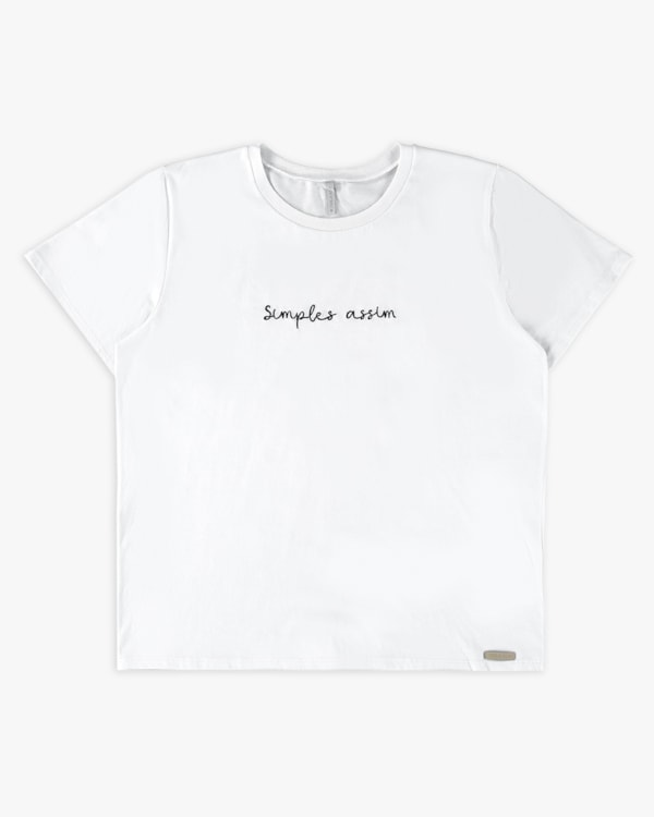 T-shirt em Meia Malha com Bordado - Cereja Rosa - Branco P