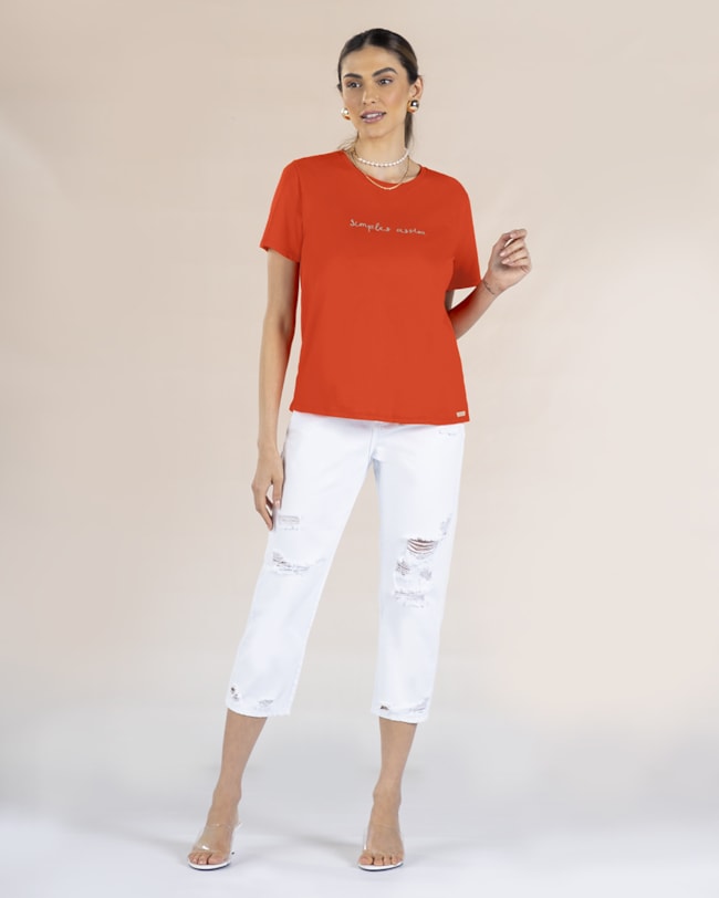 T-shirt em Meia Malha com Bordado - Cereja Rosa - Carrot P-826da6bc-226d-4c07-b7b5-3fd93d66bdb3