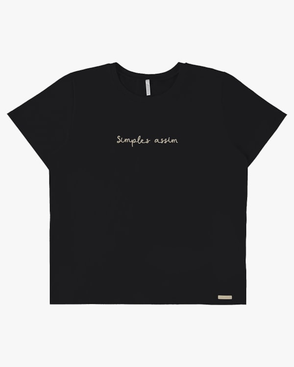T-shirt em Meia Malha com Bordado - Cereja Rosa - Preto P