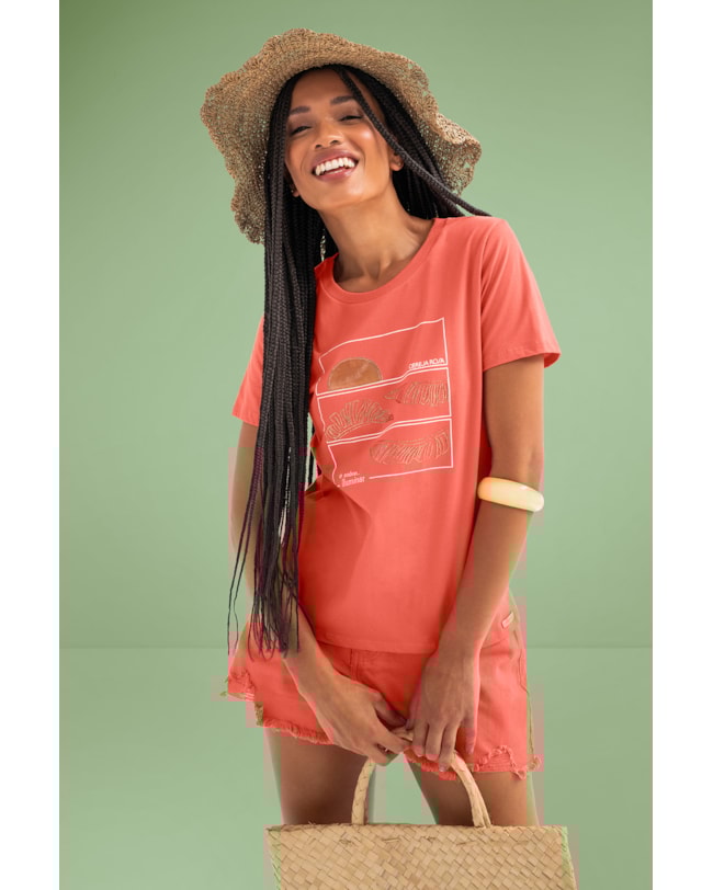 T-shirt em Meia Malha com Estampa Cereja Rosa-f3e03bf2-1cc3-4085-a3af-41be31b4d1f9