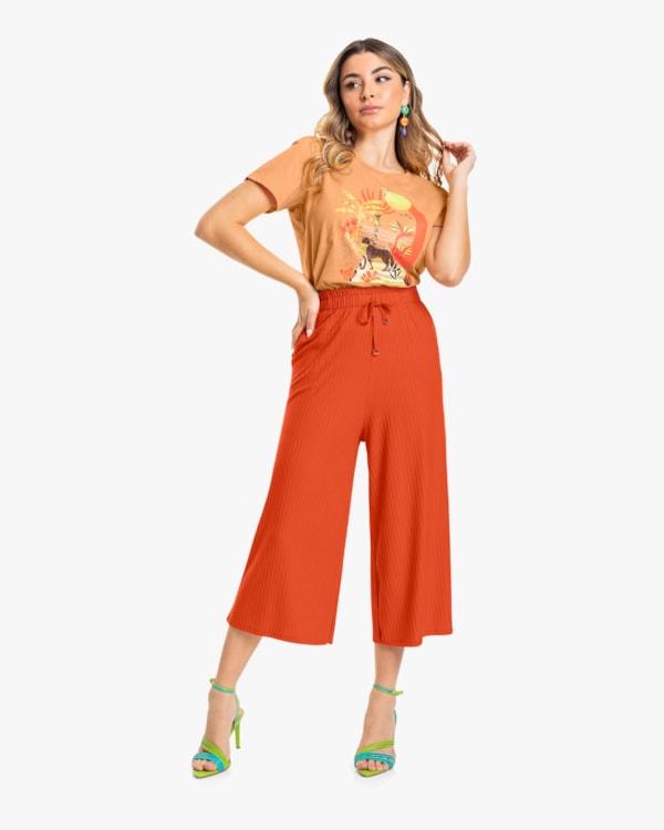 T-shirt em Meia Malha com Estampa Cereja Rosa