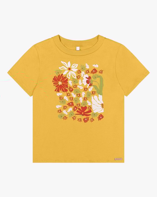 T-shirt em Meia Malha com Estampa Flores Cereja Rosa-36db0b08-a3d7-454f-b239-4518b37de2d9