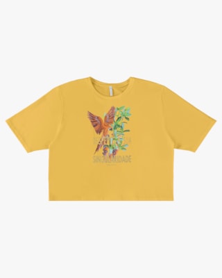T-shirt em Meia Malha com Estampa Metalizada - Cereja Rosa - Mostarda P