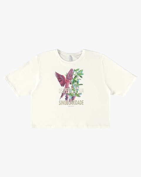 T-shirt em Meia Malha com Estampa Metalizada - Cereja Rosa - Natural