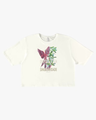 T-shirt em Meia Malha com Estampa Metalizada - Cereja Rosa - Natural P