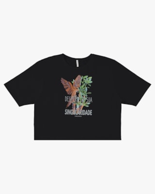 T-shirt em Meia Malha com Estampa Metalizada - Cereja Rosa - Preto P