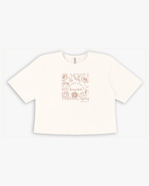 T-shirt em Meia Malha com Estampa Relevo - Cereja Rosa - Natural