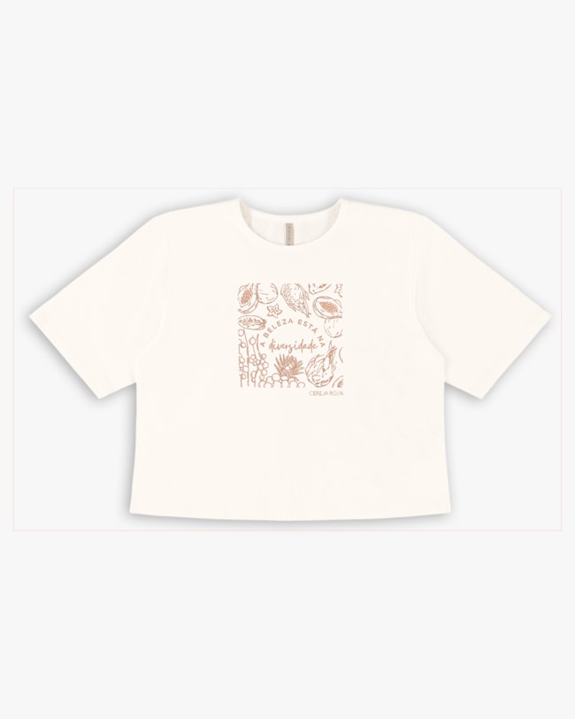 T-shirt em Meia Malha com Estampa Relevo - Cereja Rosa - Natural-961de1f3-8aec-4b99-ade5-f0a770b154ca