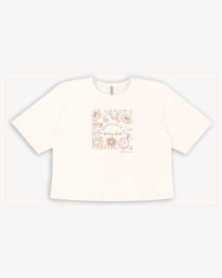 T-shirt em Meia Malha com Estampa Relevo - Cereja Rosa - Natural P
