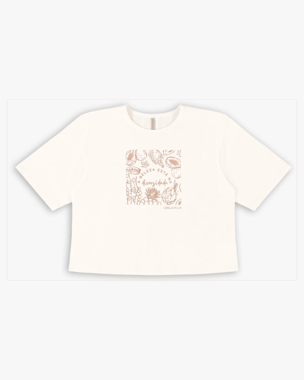 T-shirt em Meia Malha com Estampa Relevo - Cereja Rosa - Natural P