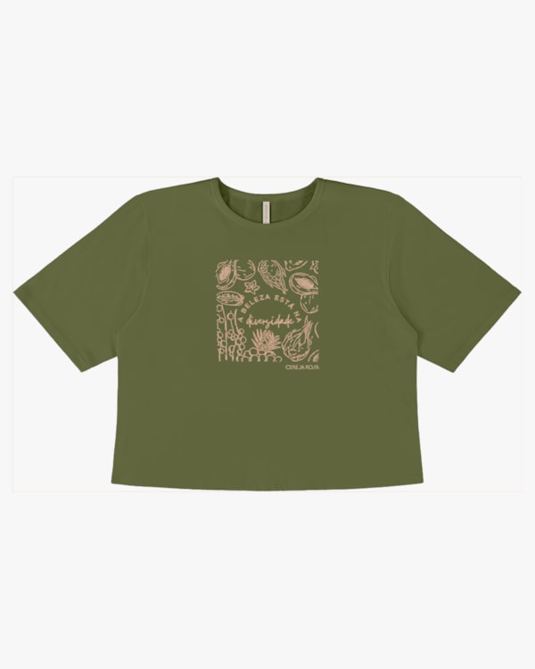 T-shirt em Meia Malha com Estampa Relevo - Cereja Rosa - Oliveira P