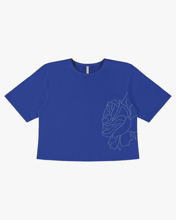 T-shirt em Meia Malha com Manga Ampla - Cereja Rosa - Azul Mar P