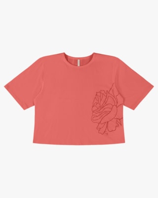T-shirt em Meia Malha com Manga Ampla - Cereja Rosa - Lagosta P
