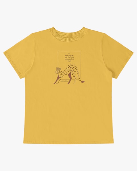 T-shirt em Meia Malha com Retilínea - Cereja Rosa - Mostarda