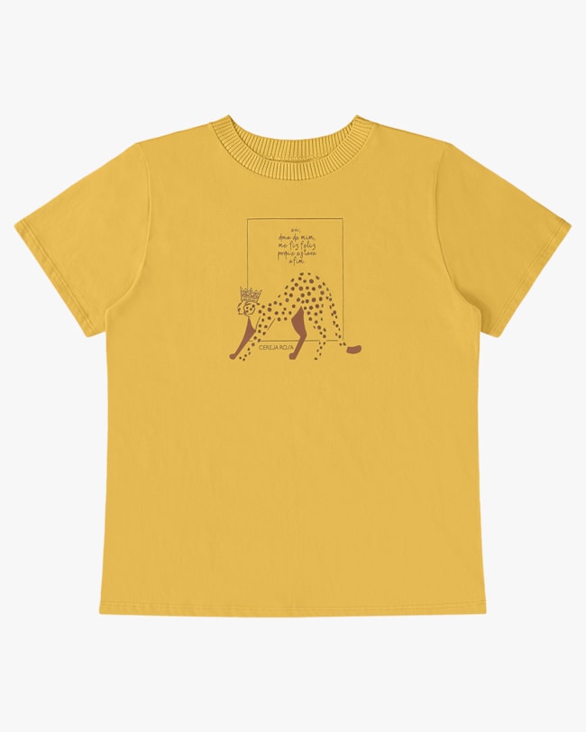 T-shirt em Meia Malha com Retilínea - Cereja Rosa - Mostarda-b89662ce-3fd2-4bec-8673-cbd7cc80da36